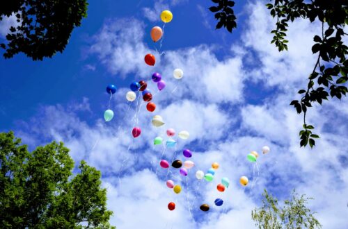 assorted-color balloons flying on the sky